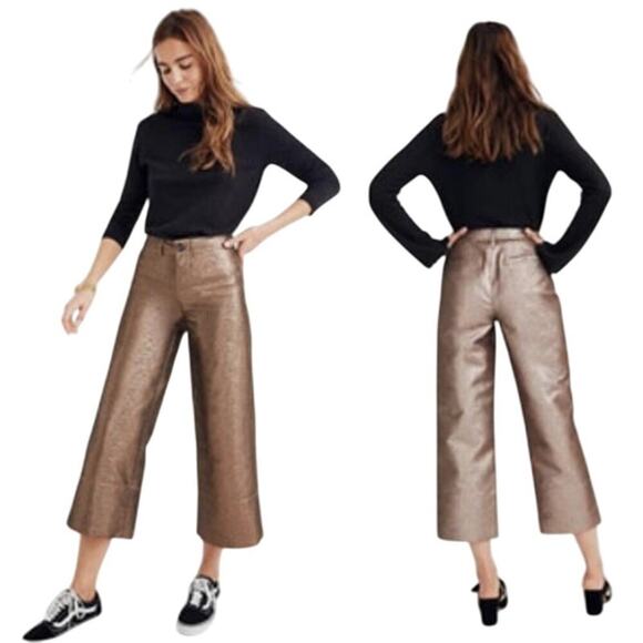 Madewell Slim Emmett Wide-Leg Crop Pants in Rose Gold Metallic, size 25 NWT - Picture 1 of 8